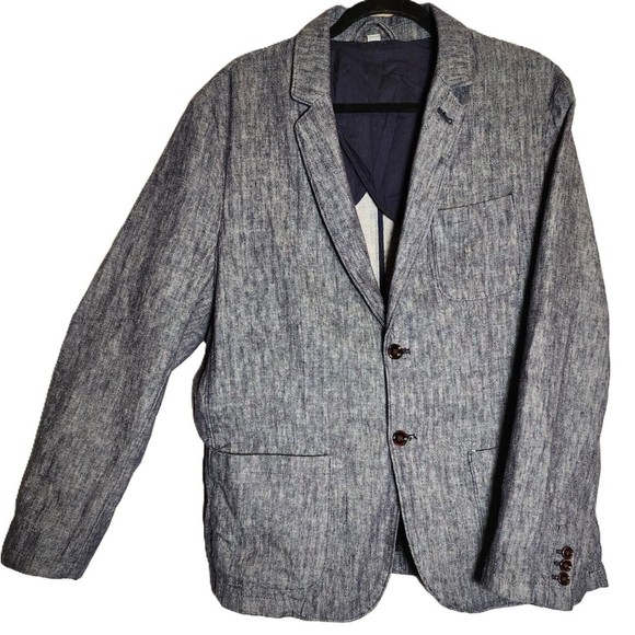 Goodfellow Men's Linen Blazer Sport Jacket Blue Casual Work Sz Large Pre Owned - Picture 2 of 13